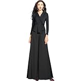 パンツスーツ レディース 結婚式 セットアップ パンツドレス 大きいサイズ お宮参り フォーマル 通勤 OL セレモニー 体型カバー ママ 卒業式 入学式 二次会 30代 40代 50代 60代 (ブラック,S)