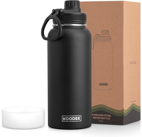 Image of koodee Insulated Water Bottle, 32 oz Stainless Steel Double Wall Vacuum Wide Mouth Sport Bottle with Leakproof Spout Lid (Black)
