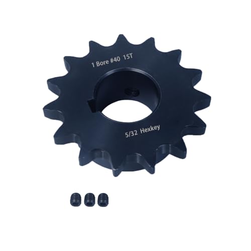Image of #40 Roller Chain Sprocket 15 Tooth 1 inch Bore (1 /4 inch Keyway) Black Oxide Rust-Proof with 3 Set Screws & Keyway for Mini Bike Go-Kart High Speed Racing Performance, Hardened 1045 Steel 40BS15-1