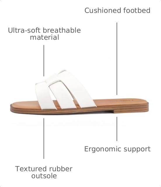 Image of Flat Sandals for Women Comfortable Slip On Dressy Summer Leather Slides with Square Open Toe
