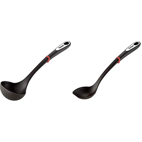 Tefal K2060114 Ingenio Louche ustensile de Cuisine Noir résistant sans bisphénol & K2060514 Ingenio Cuillère ustensile de Cuisine Noir résistant sans bisphénol A avec Insert Silicone