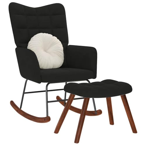 Homgoday Mecedora con Taburete de Terciopelo Negro Sillas Mecedora Sillón Relax para Salón Dormitorio Balcón Sala de Estudio