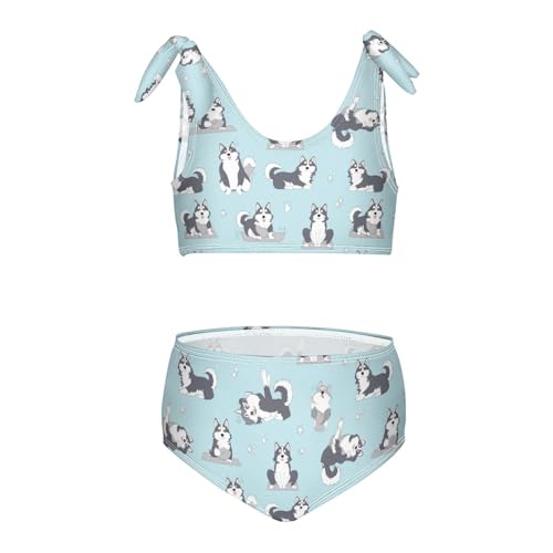 Wusikd Cute Huskies Girls Swimsuits Two Piece Yoga Poses Swimwear Bikini Set for for Girls Size 3T