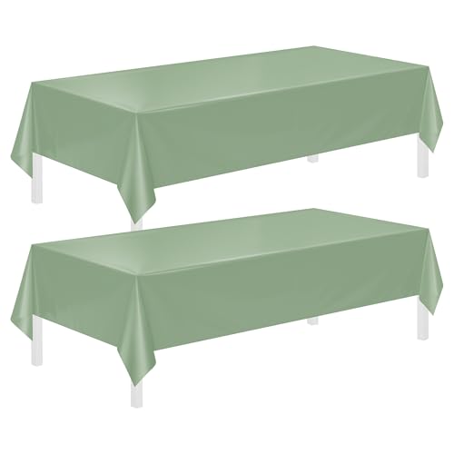Image of Childom 2 Pack Sage Green Tablecloths,54 inchx108 inch Plastic Table Cloth Disposable for Rectangle Tables,Sage Green Table Cover for Dinner Outdoor Picnic Birthday Bridal Wedding Baby Shower Party Decoration