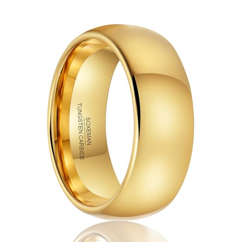 SOXEMAN Anillo de acero de tungsteno moderno, simple y clásico, 8 mm de ancho, curvado, suave y brillante, anillos de boda para hombres y mujeres, joyería de pareja, regalos de vacaciones