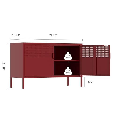 Image of Metal Storage Cabinet,2 Door TV Stand, Metal Mesh Accent Cabinet