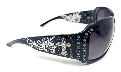Texas West Womens Sunglasses Bling Rhinestones With Silvertone Cross UV 400 Len In Multi Colors
