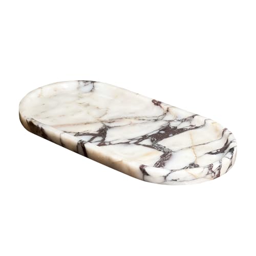 Natural Marble Tray, Coffee Table, Food, Fruit, Paper Cup, Cake Display, Coffee bar, Family Gatherings, Seasonal Holiday Decoration Tray(Viola-oval-11 x5 x0.7)