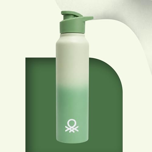 Image of United Colors of Benetton 1L (1000ML) Stainless Steel Water Bottle, Single Wall, Lightweight, Durable, Leak-Proof Cap, BPA-Free, Rust Resistant, Easy to Clean, Travel /Gym /Office /School Use