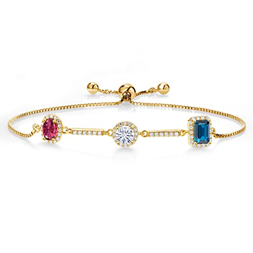 Gem Stone King 18K Yellow Gold Plated Silver Customized and Personalized Tennis Bracelet For Women By Keren Hanan | 2.46 Cttw | Gemstone Birthstone | Adjustable Bolo Bracelet For Women