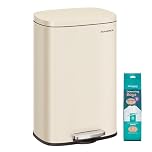 SONGMICS Kitchen Bin 13 Gallon (50 L), Pedal Bin for Kitchen, Rubbish Bin, Soft Close, Step-On Pedal, Steel, Inner Bucket, Sand Beige LTB050A02