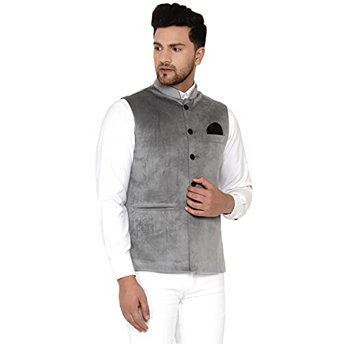 Image of Veera Paridhaan Men's Velvet Solid Green Nehru Jacket NEW