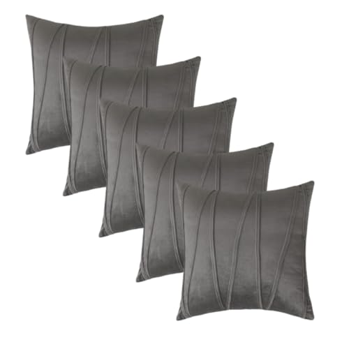 Image of Amazon Brand - Umi Decorative Striped Throw Pillow Covers 18 X 18 Inch,Soft Solid Velvet Pillow Covers Cushion Case with Zigzag Pattern for Sofa Bedroom 45 X 45 Cm (Pack of 5) Grey