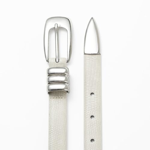 White Thin Belt for Women Trendy Silver Buckle Versatile Skinny Belts for Casual & Formal Wear3