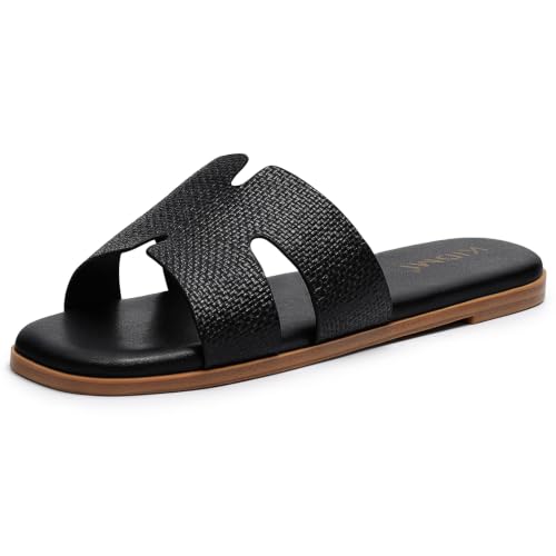 Image of KIDMI Women's Dressy Flat Sandals, Comfortable Slip On Summer Slides, Fashion Open Toe Casual Sandals