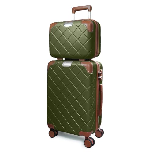 Image of Luggage Set 2-Piece, ABS Hardside Lightweight Suitcase with 8 Smooth Spinner Wheels for Business and Travel (14 /20 Green)