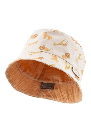Sterntaler Wende Fischerhut Giraffen - Sommer Mütze mit Print aus Baumwolle - Wendeseite aus Musselin - UV-Schutz 50+ Sonnenkappe - Baby Kinder Kopfbedeckung- Natur, Größe 47