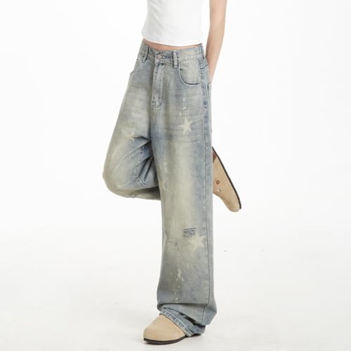 Vintage Casual Y2K High Waisted Straight Leg Star Jeans Fashion Cute Printed Gradual Pants for Women4
