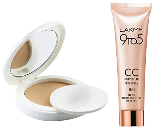 Image of LAKME Perfect Radiance Skin Lightening Compact Powder & 9 To 5 Cc Cream Mini, 01 - Beige,9 G - Matte