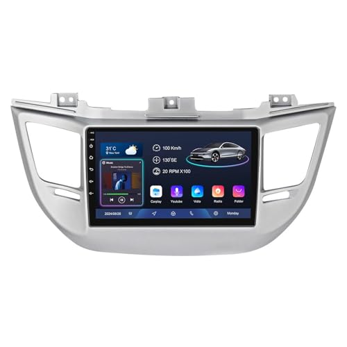Radio de coche con pantalla táctil Android 14 de 9 pulgadas 2 DIN para Hyundai Tucson 2014-2018 con controles de volante CarPlay y Android, navegación GPS, cámara de respaldo AHD Bluetooth (YS40 (6+