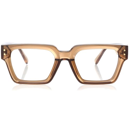 La Mejor Recopilación de Lentes Oftalmicos de Moda comprados en linea. 43 Kursan - anteojos cuadradas de marco grueso para mujeres y hombres, anteojos de luz azul a la moda, elegantes lentes de computadora (café transparente)