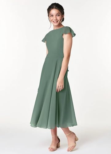 MCieloLuna Summer Short Sleeve Junior Bridesmaids Dresses for Wedding Boho Flowing Chiffon Formal Evening Midi Dress4