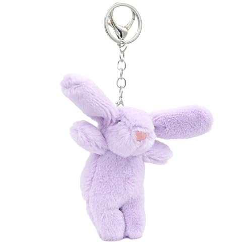 Miokkley Cute Bunny Plush Keychain for Backpack, 3.5" Inch Mini Rabbit Keychain Purse Charm Pendant Gift for Women (Purple)
