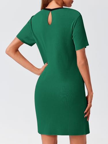 Wenrine Womens Work Dress Business Casual Contrast Color Elegant Short Sleeve Knit Summer Mini Dress4