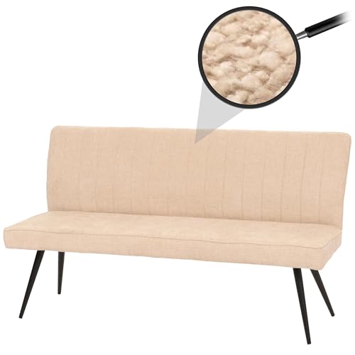 HWC-K16 - Banco de comedor tapizado con respaldo de tela y tela de chenilla, metal, 160 cm, color crema y beige