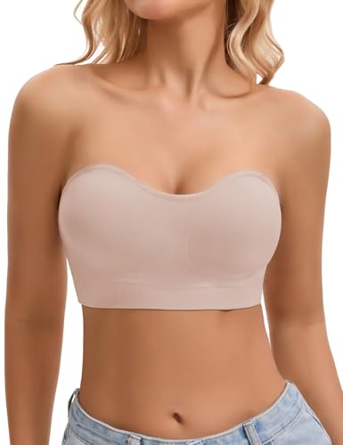 Image of Strapless Bra for Women Bandeau Bras Seamless Wireless Padded Tube Top T Shirt Bra