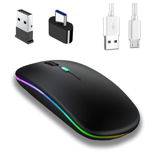 Jinpojun Mouse Wireless Ricaricabile Bluetooth, Mouse Ergonomico Gaming Retroilluminato a 7 Colori Portatile con Bluetooth 5.1 e Wireless 2.4G, Compatibile con laptop, PC, Mac, Computer, Notebook