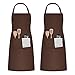 2 Pack Tabliers de Cuisine pour Homme Femme, Réglable Etanche Tabliers à Bavett avec 2 Poches, Adultes Unisexe Cuisson à Domicile Chef Tabliers pour BBQ Cuisine Café Jardinage Peinture (Café)