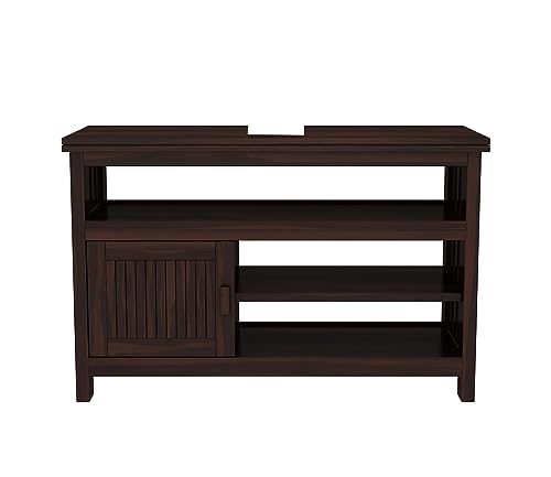 Image of Premium Solid Sheesham Wood TV Unit with 3 Shelves and 1-Door Storage for up to 45-inch TV - Elegant Living Room Furniture (Brewer, Walnut Finish)