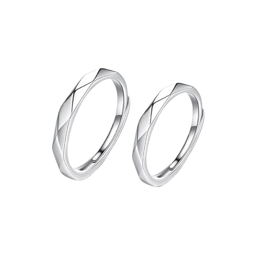 Bague fiançailles anneau argent 925 couple géométrique réglable