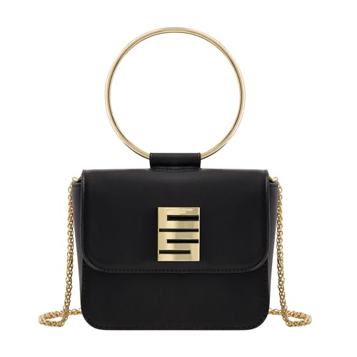 Image of Christian Siriano New York Women's Crossbody Bag Purse, Mini Flap Shoulder Handbag with Ring Handle and Chain Strap