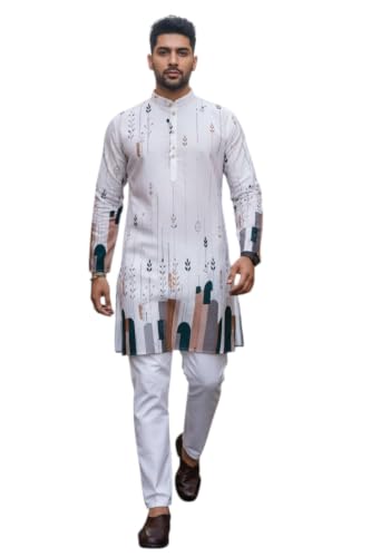 Image of Trustous Men's White Printed Kurta | Stylish Ethnic Wear Kurta for Men | Regular Fit Traditional Kurta | Festive, Wedding, Party & Casual Wear
