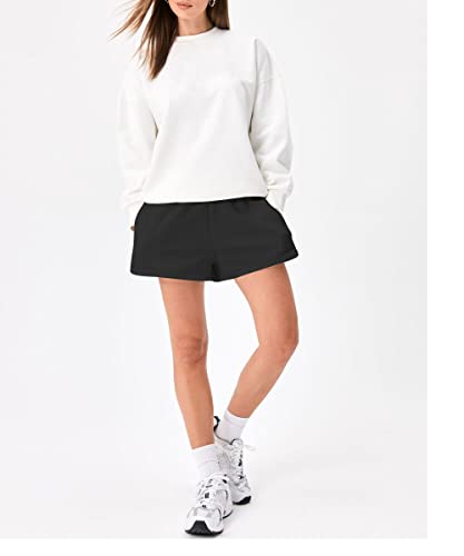 Automet Sweat Shorts Womens Trendy Casual Athletic High Waisted Shorts Comfy Lounge Workout Shorts Summer Vacation Baggy Outfits Clothing With Pockets In Fashion 2023 Black #TOP4