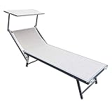 Cuna Tumbona de playa beige de acero con parasol cm 180 x 60