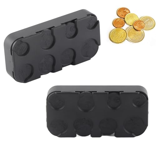 Kiuiom Portamonete Per Auto 2 Pezzi - Organizzatore Monete Rettangolare Con 8 Scomparti Per Euro, Scatola Porta Monete Per Casa E Ufficio