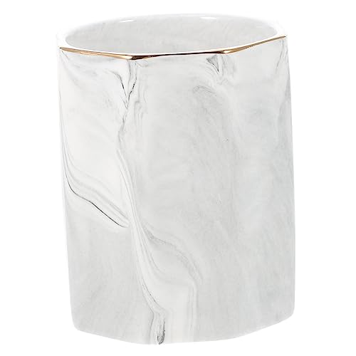 Consejos para Comprar Contenedores de oficina - solo los mejores. 50 FUNNETOYU Organizador de Escritorio Hexagonal de Mármol Gris con Borde Dorado Soporte para Lápices y Brochas de Maquillaje Contenedor Multifuncional para Oficina y