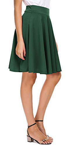 Image of EXCHIC Women's Casual Stretchy Flared Mini Skater Skirt Basic A-Line Pleated Midi Skirt