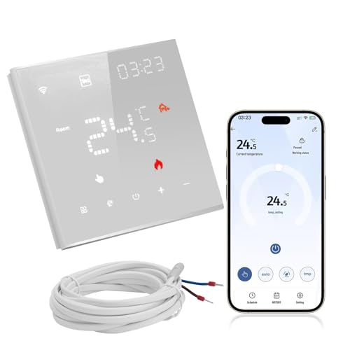 Calefacción por Suelo Termostato Calefaccion WiFi, Termostato Inteligente, Controlada De Forma Remota a Través De Las Aplicaciones Alexa, Google Home Y Smart Life, para Calderas De Agua O Gas 3a