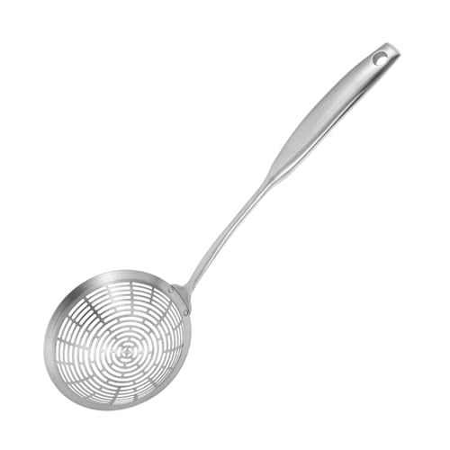 Lurrose ステンレス製一体成型スロットスクープ 油切りあきザルスプーン キッチン用品 揚げ物対応 揚げ野菜 麺類 フライドポテト用 グリッ