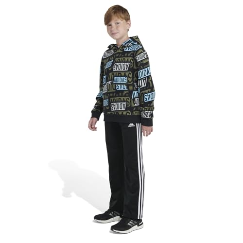adidas boys Active Sport Athletic Pullover Hooded Sweatshirt, Black with Aqua Brand, X-Large4