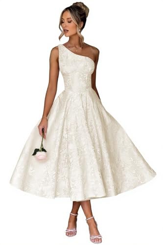 Jacquard Floral Satin Prom Dresses 2025 One Shoulder A-Line Midi Formal Evening Party Gown with Pockets for Women3