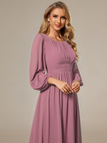 Image of Ever-Pretty Women's Crewneck Long Lantern Sleeves Floor Length A-Line Pleated Chiffon Formal Dress 0106B