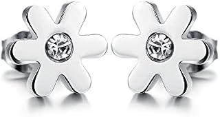 FJYOURIA Ladies Charm Earrings Women Titanium Steel Cute Daisy Flower with Cubic Zircon Crystal Stud Earrings