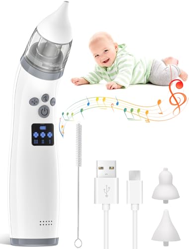 Aspirador Nasal Eléctrico, Aspirador Nasal para Bebe, Limpieza Nasal Bebe con 3 Niveles de Succión y 2 Boquillas de Silicona, Música Suave para recién nacidos y niños pequeños