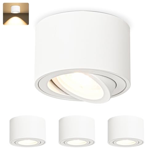 GeyouLux 4x LED Aufbauspot Weiß - Extra Flach & 38° Schwenkbar Deckenspots - Ø80x50mm - Aufputz Spots Decke inkl. 5W 3000K LED Modul 230V, Deckenstrahler Aufbaustrahler