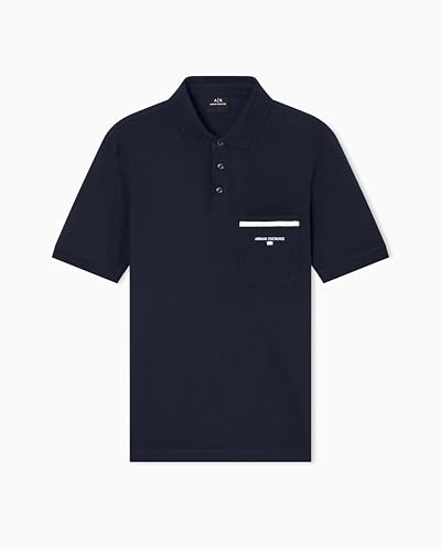 Armani Exchange Men's Pique Pocket Logo Polo Shirt, deep Navy, XS
